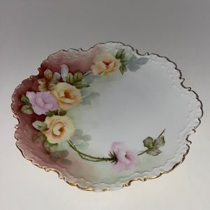 Vintage Hand Painted Ruffled Edge Rose Plate